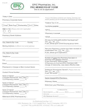 EPIC Pharmacies Pre-Membership Form