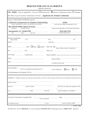 California Teacher Credential Live Scan Form