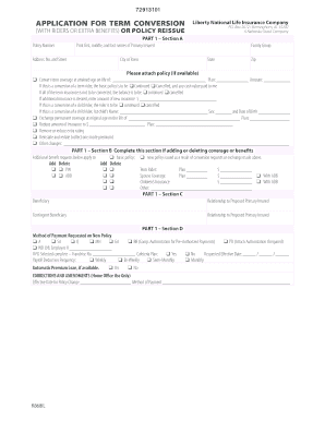 Liberty National Life Insurance Term Conversion Application