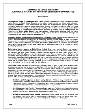 Addendum to Listing Agreement for Internet Distribution