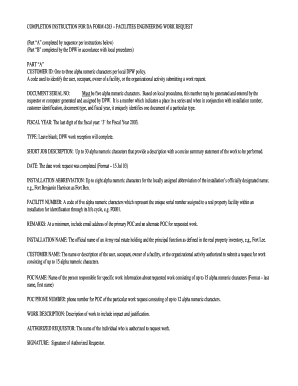 DA Form 4283 Facilities Engineering Work Request