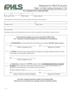 FMLS Exclusive Right to Sell Listing Contract Addendum