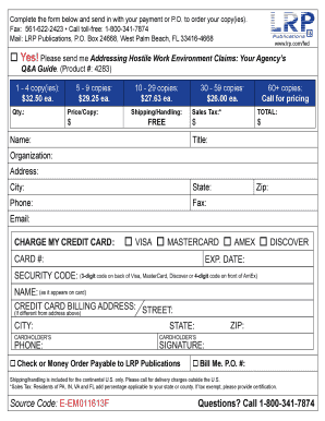 Order Form for Hostile Work Environment Claims Guide
