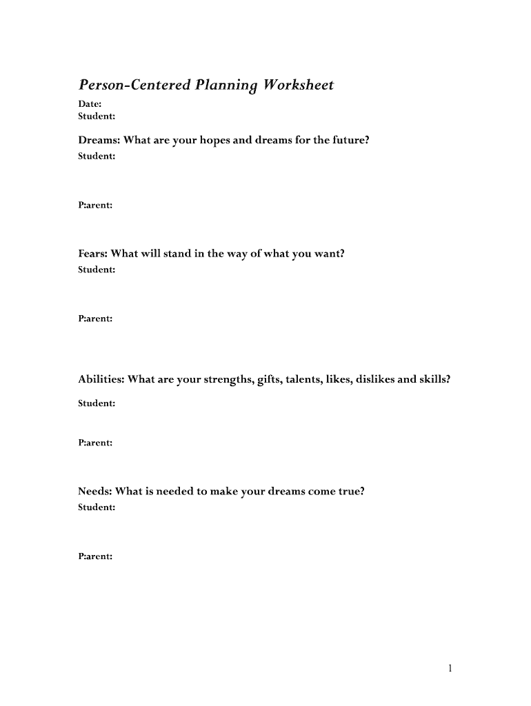 Fillable Online wihd PersonCentered Planning Worksheet Fax Email Print
