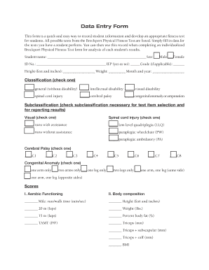 Brockport Physical Fitness Test Data Entry Form