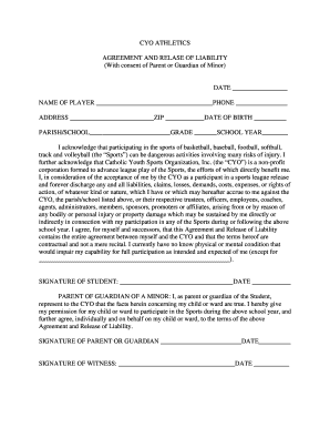 CYO Athletics Agreement and Release of Liability