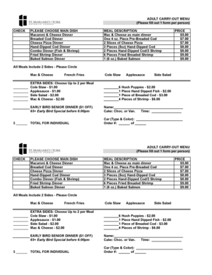 Home dinner menu template - ADULT CARRY-OUT MENU Please fill out 1 form per person - smoy