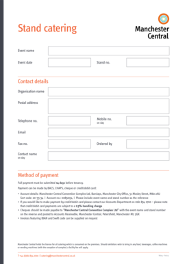 Manchester Central Convention Complex Catering Order Form