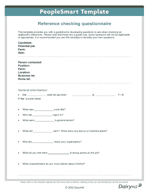 Reference Checking Questionnaire