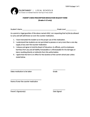 Parent’s Non-Prescription Medication Request Form