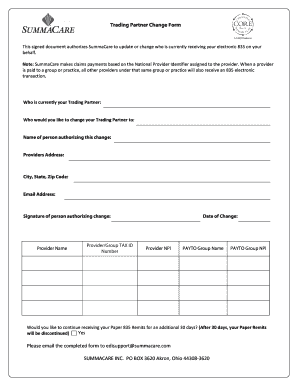 Trading Partner Change Form