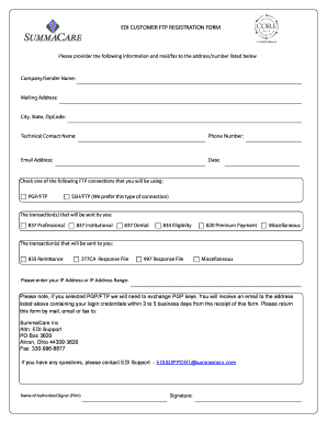 EDI Customer FTP Registration Form