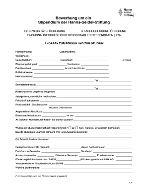 Bewerbung um ein Stipendium der Hanns-Seidel-Stiftung