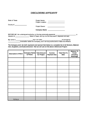 Texas Disclosure Affidavit