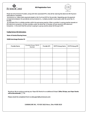 SummaCare 835 Registration Form