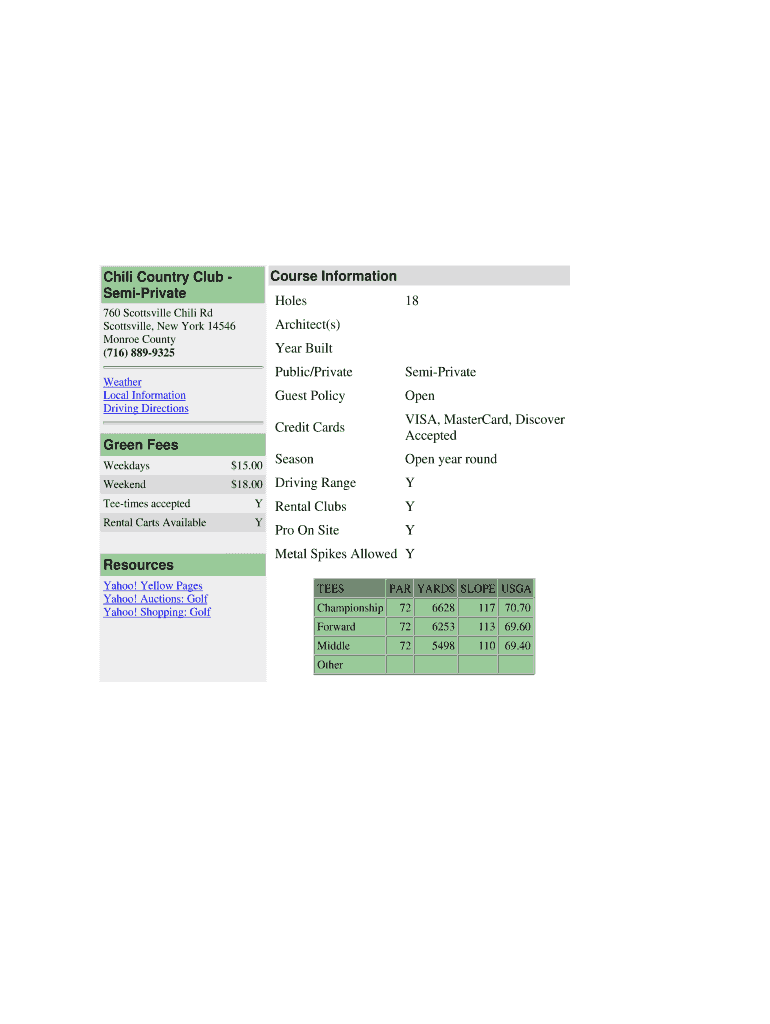 Fillable Online schwert ssb rochester Chili Country Club Home New