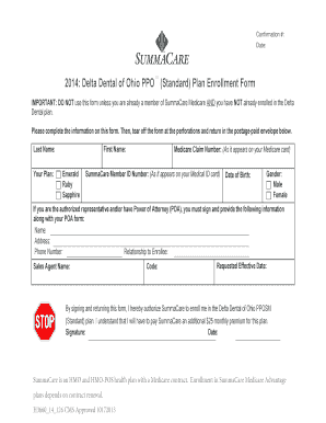 Delta Dental of Ohio PPO Plan Enrollment Form