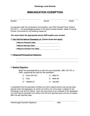 Ohio Immunization Exemption Form