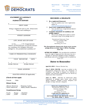 Pennsylvania Democratic Party Delegate Candidacy Form