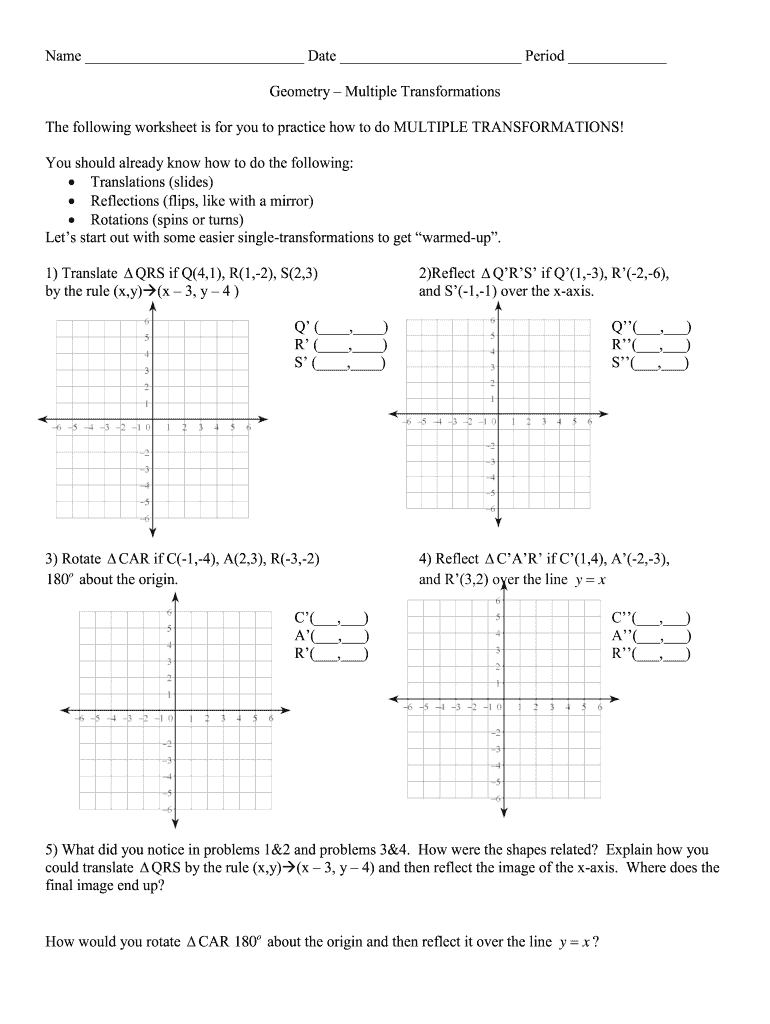 Combined Transformations Worksheet Pdf Answer Key - Fill and Sign Intended For Dilations Translations Worksheet Answers