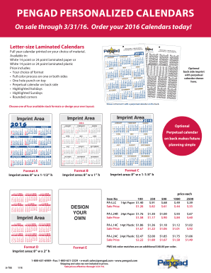 2016 Personalized Calendar Order Form
