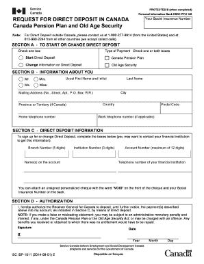 Canada Direct Deposit Request Form