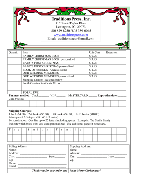 Traditions Press Book Order Form