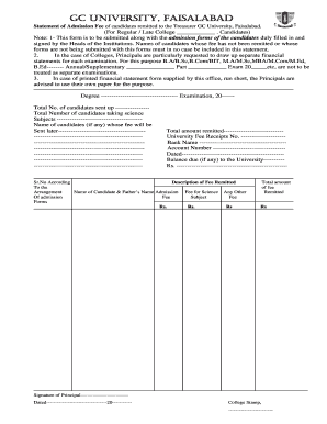 GC University Admission Fee Statement