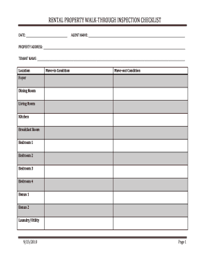 Apartment inspection sheet - BRENTALb PROPERTY WALK-bTHROUGHb INSPECTION bCHECKLISTb