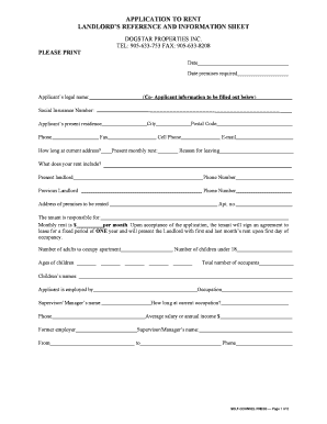 Landlord Reference and Information Sheet