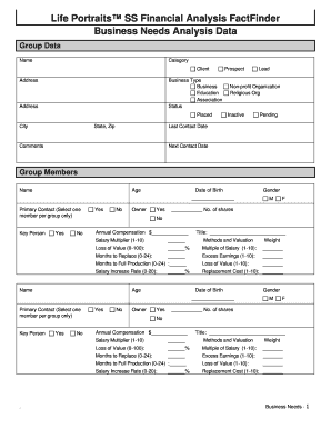 Business Needs Analysis Data Form