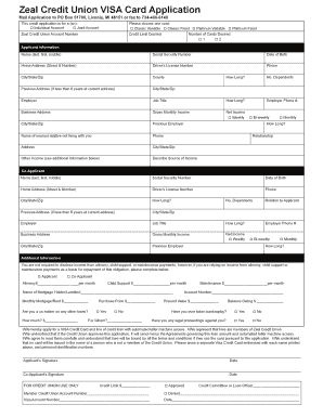 Zeal Credit Union VISA Card Application