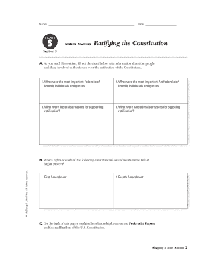 US History Worksheet: Ratifying the Constitution