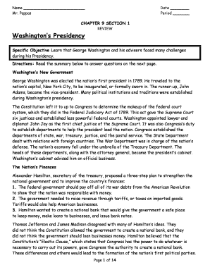 Washington's Presidency Worksheet