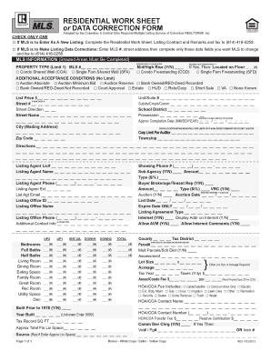 Residential Work Sheet