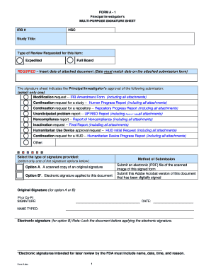 Principal Investigator Multi-Purpose Signature Sheet