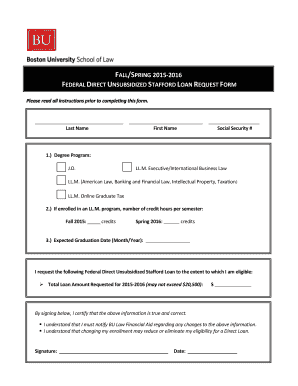 Federal Direct Unsubsidized Stafford Loan Request Form