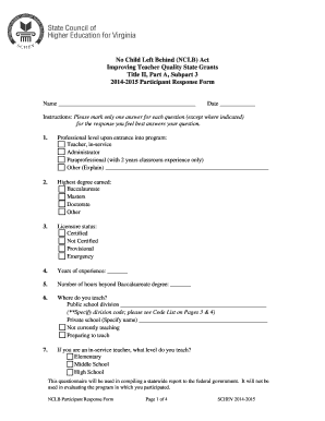 NCLB Participant Response Form