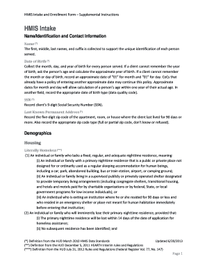 HMIS Intake and Enrollment Form