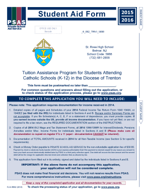 Student Aid Form 2015
