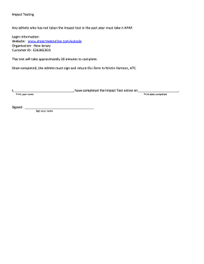 Impact Test Completion Form