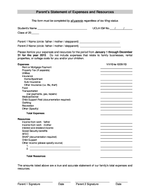 Parent's Statement of Expenses and Resources