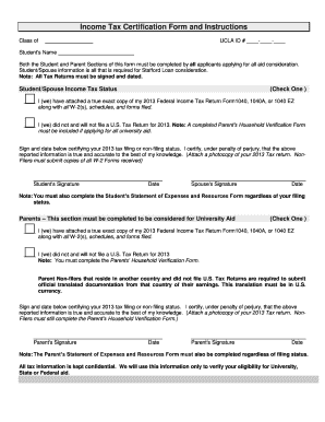 UCLA Income Tax Certification Form