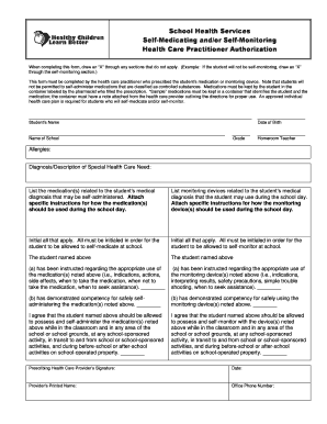School Health Services Self-Medication Authorization