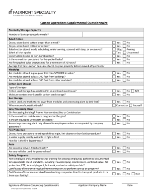 Cotton Operations Supplemental Questionnaire