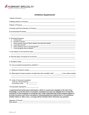 Exhibition Insurance Supplemental Form