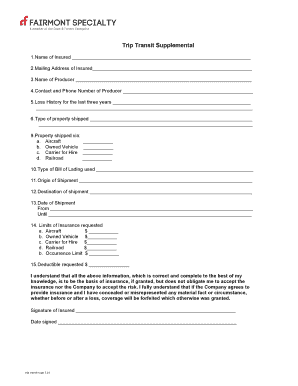 Trip Transit Supplemental Insurance Application