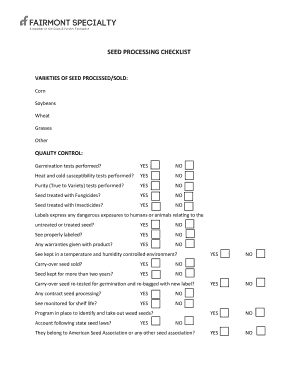 Seed Processing Checklist