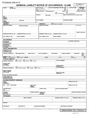 General Liability Notice of Occurrence