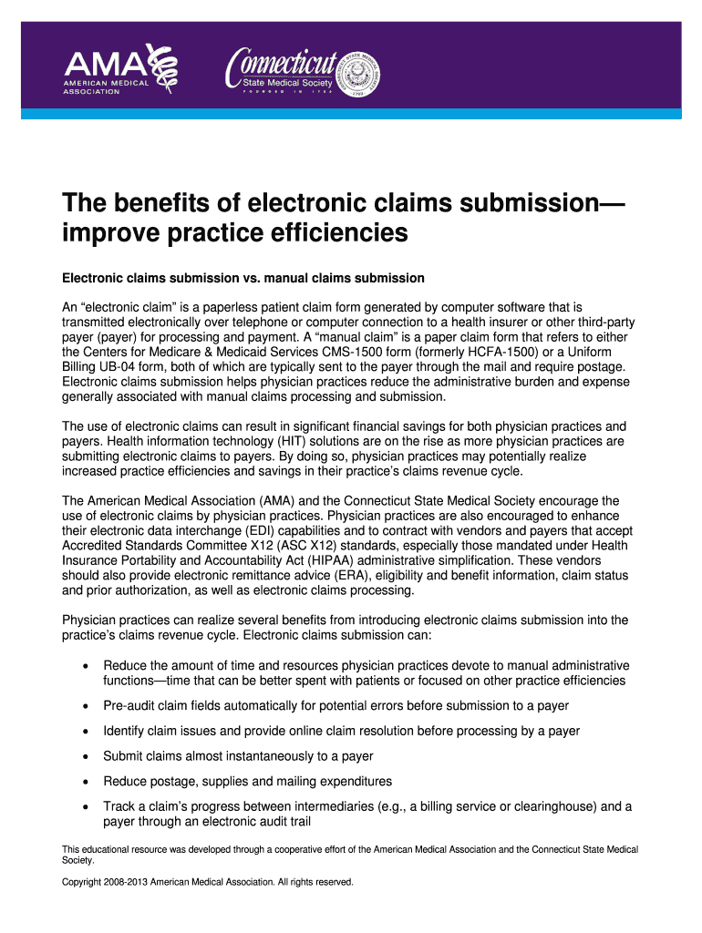 Fillable Online The benefits of electronic claims submission Fax Email